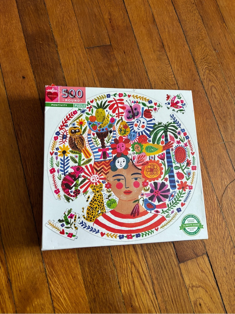 Positivity Round 500-Piece Colorful Floral Portrait Wall Art Puzzle